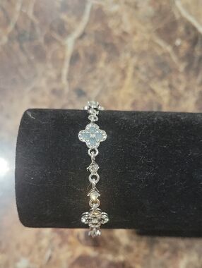 Silver Bracelet with Light Blue Clover Accents